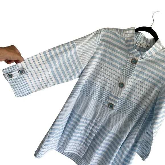 HABITAT Clothes to Live In Cotton Striped Oversized Blouse Blue White M - Picture 2 of 6